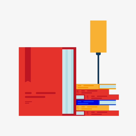 New books. Lamp and several books without background. To illustrate the review of book novelties and bestselling book.のイラスト素材