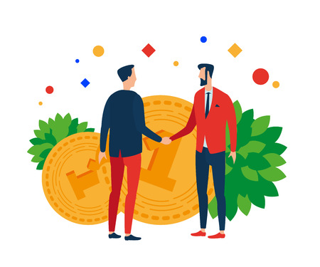 Men on the background of money shake hands. Vector illustration. Separate objects. Isolate.のイラスト素材