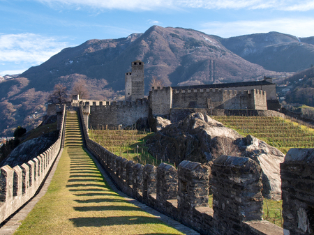 2014 January 28  Switzerland - Bellinzona castles, scenic views of the cityのeditorial素材
