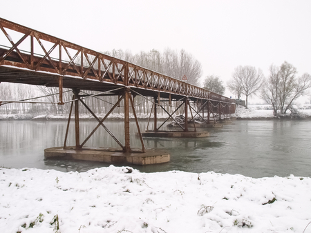 plain Mantua, Italy - December 8, 2012  misty images of the floodplain of the river oglio in winterの写真素材