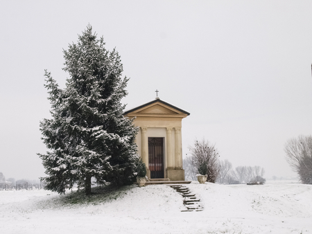 plain Mantua, Italy - December 8, 2012  misty images of the floodplain of the river oglio in winterの写真素材