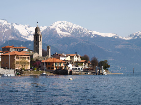 Lake of Como, Italy  view of the lake from the beach of Cremiaの写真素材