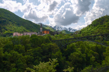 Centovalli - hundred valleys, Switzerland: View from Intragna on the river Melezzaの写真素材