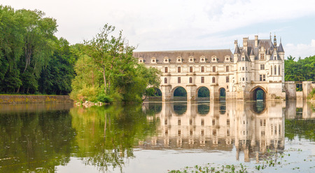Chenonceau, France - June 9, 2014  ChÃ¢teau de Chenonceau  view of the castle surrounded by waterのeditorial素材