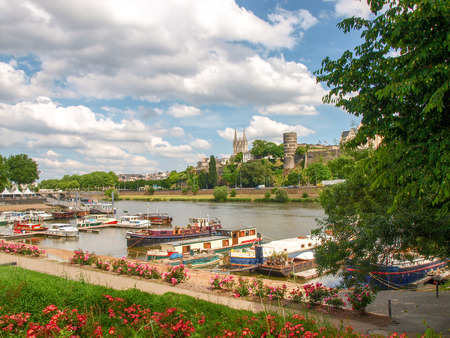 Angers, France - June 10, 2014  View of the River and the harbor のeditorial素材