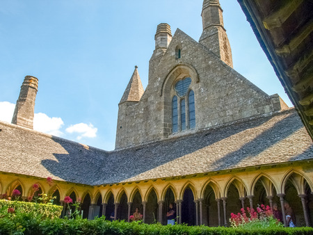 Mont St  Michel, France - June 13, 2014  Abbey of Mont St  Michel  Various views of the roofs and bell towers of the abbeyの写真素材