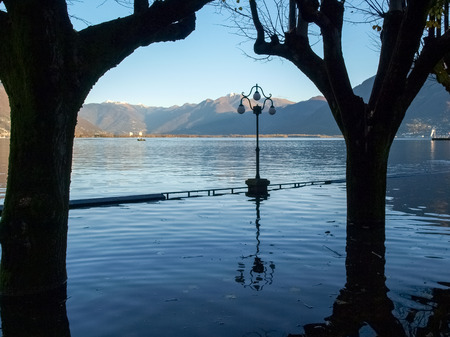Locarno Ticino, Switzerland - November 13, 2014: Locarno, lakeside floodedのeditorial素材