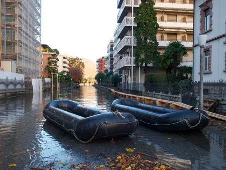 Locarno Ticino, Switzerland - November 13, 2014: civil protection vehicles on the roads affected by floodingのeditorial素材