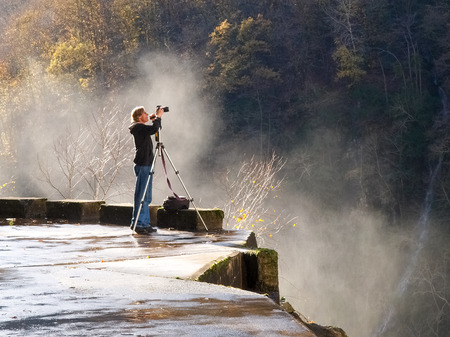 Verzasca Ticino, Switzerland - november 13, 2014: Dam of Contra Verzasca, unknowed fotograph near the spectacular waterfalls during the particulary weather of this season.のeditorial素材