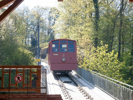 Heidelberg, Germany - April 20, 2015: Bergbahn Kormarkt-Molkenkur, Koenigstuhlのeditorial素材