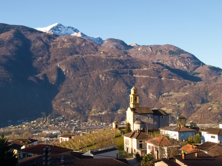 Bellinzona, Switzerland - december 20, 2014: along the pedestrian path of the castles of Castelgrande, Montebello, Sasso Corbaroのeditorial素材