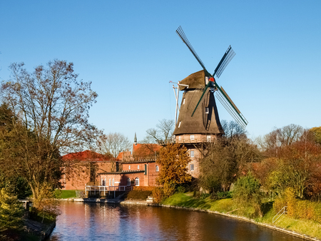 Hinte, Germany - November 4, 2011: The Mill Hinte is the only windmill in the municipality of Hinte district Aurich im Ostfriesland. The Mill was erected in 1869.のeditorial素材