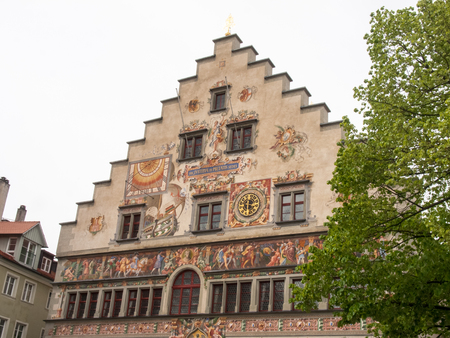 Lindau, Germany - May 2, 2015: Town Lindau- Streets of Old Town with tourists and residents during a weekend day.のeditorial素材