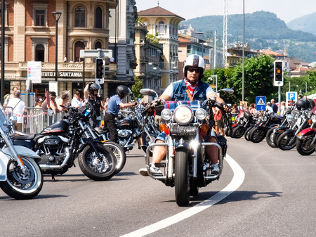 Lugano, Switzerland-July 04, 2015: Swiss harley days. third edition of this National meeting where come together may bykers from the Swiss Country and Europe.のeditorial素材