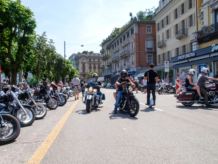 Lugano, Switzerland-July 04, 2015: Swiss harley days. third edition of this National meeting where come together may bykers from the Swiss Country and Europe.のeditorial素材