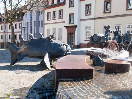 Kaiserslautern, Germany - April 18, 2015: Kaiserbrunnen von Friedrich Barbarossa und Rudolf von Habsburgのeditorial素材