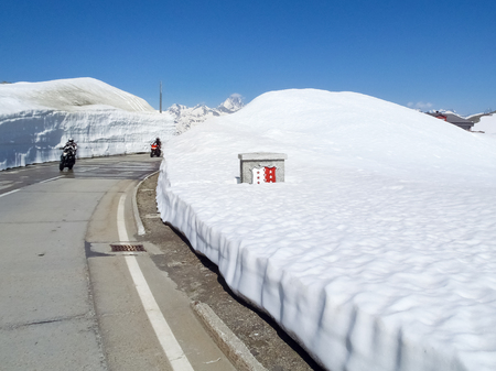 Switzerland: Pass road of Nufenen-Novena, Last remnants of snow after the winter season.の写真素材