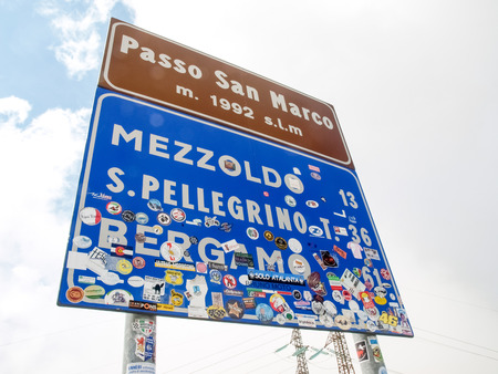 Passo San Marco, Italy - august 25, 2015: road sign stride san marcoのeditorial素材