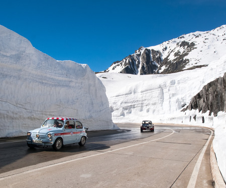 Gotthardpass, Switzerland - May 14, 2015: Beautiful sunny spring day for the day of the Feast of the Ascension. The pass is still a lot of snow in the winterのeditorial素材