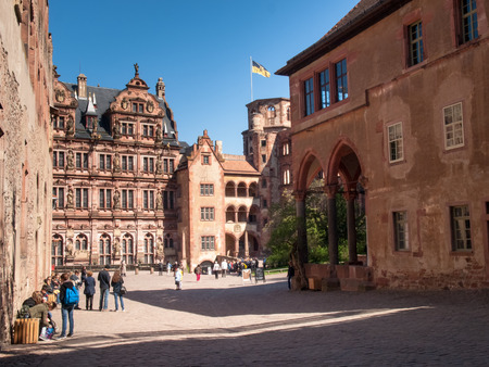 Heidelberg, Germany - April 20, 2015: Heidelberg Castle, whose interior remains largely in ruins to repair damage suffered during the Thirty Years War.の写真素材