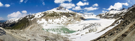Switzerland: Canton Valais. Rhone glacier melting due to the melting of glaciers.の写真素材