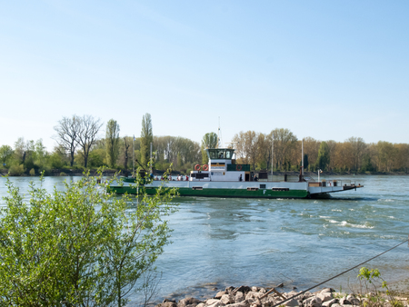 Buelhl am Rhein, Germany: Barge for container transport on the Rhine Riverのeditorial素材