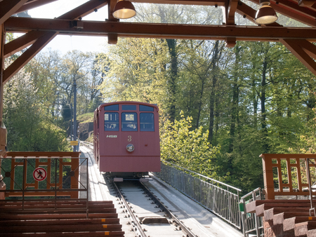 Heidelberg, Germany - April 20, 2015: Bergbahn Kormarkt-Molkenkur, Koenigstuhlのeditorial素材
