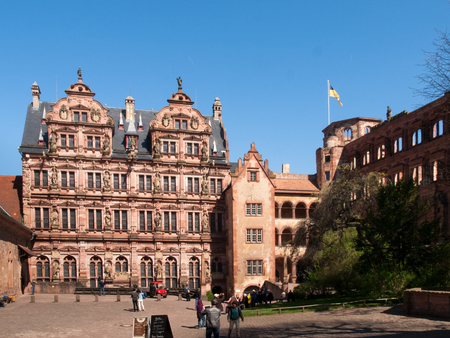 Heidelberg, Germany - April 20, 2015: Heidelberg Castle, whose interior remains largely in ruins to repair damage suffered during the Thirty Years War.のeditorial素材