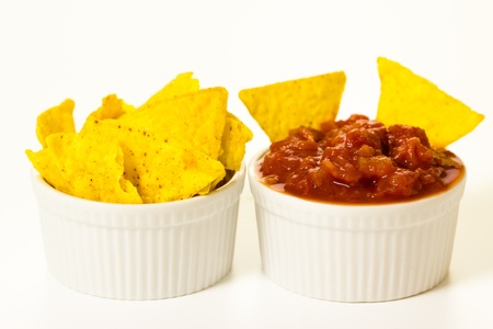 Tortilla chips with salsaの写真素材