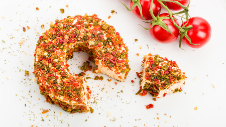 fresh cheese with herbs and tomato spice