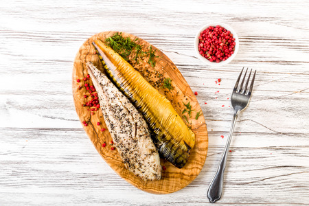 Fresh smoked mackerel with peppercornsの写真素材