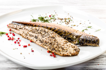 Fresh smoked mackerel with peppercornsの写真素材