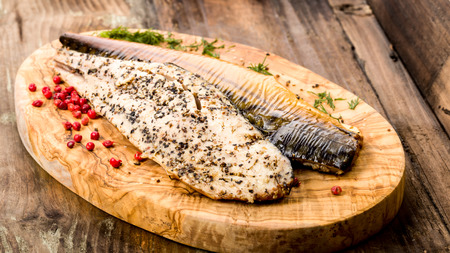 Fresh smoked mackerel with peppercornsの写真素材