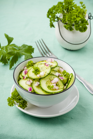 Cucumber salad with onion and dill vinaigretteの写真素材