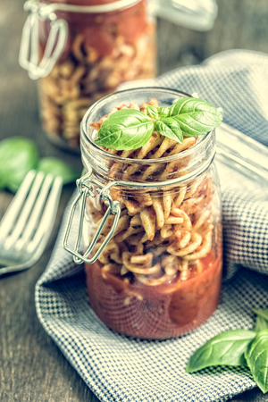 Noodles alla napoli in the glassの写真素材