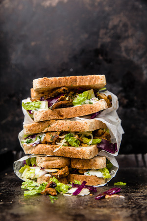 delicious gyros sandwich in paper bag with salad and tzatzikiの写真素材