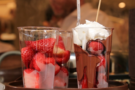 The Strawberry with chocolate Sweety dessert glassの写真素材
