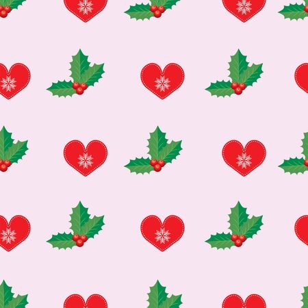 Christmas seamless pattern with heart and snowflakes on a white backgroundのイラスト素材