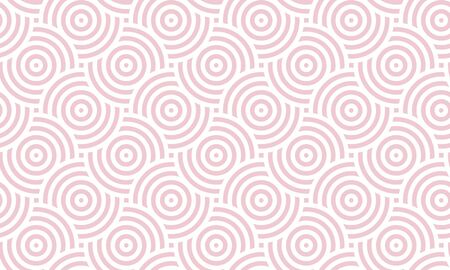 Circular geometric seamless pattern in white and pink. It can be used in printing, website background and fabric design. Vector illustration.のイラスト素材