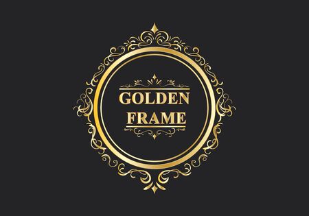 Gold photo frame . Decoration wood style vector design pattern floral for picture frame. Hand draw vector.のイラスト素材