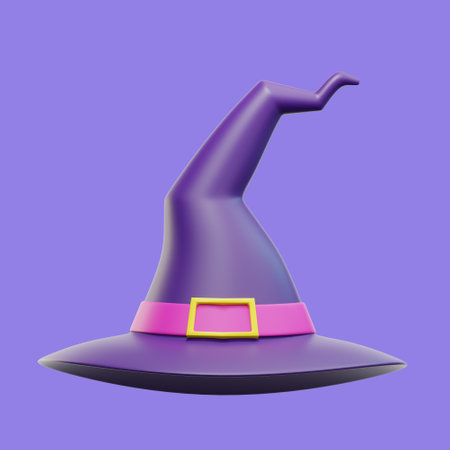 Witch Hat. 3D illustration of halloween witch hat. isolated on purple backgroundの写真素材