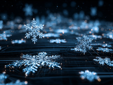 snowflakes on black background, christmas and new year conceptの素材