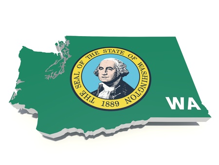 Washington flag on washington 3d stateの写真素材