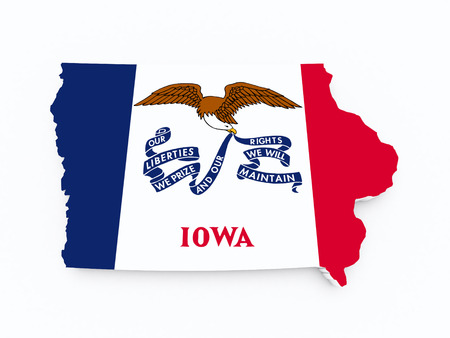 iowa state flag on 3d map on white isolatedの写真素材