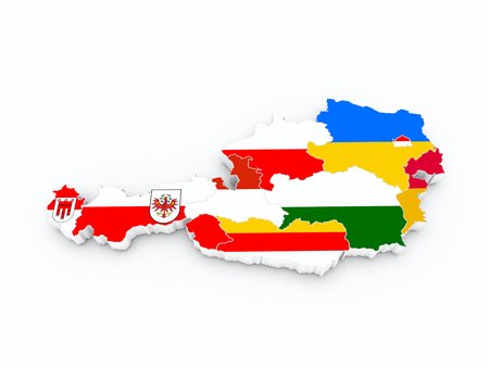 austria state flags on 3D mapの写真素材