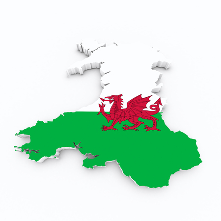 Wales flag on 3d mapの写真素材