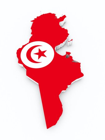 tunisia flag on 3d mapの写真素材