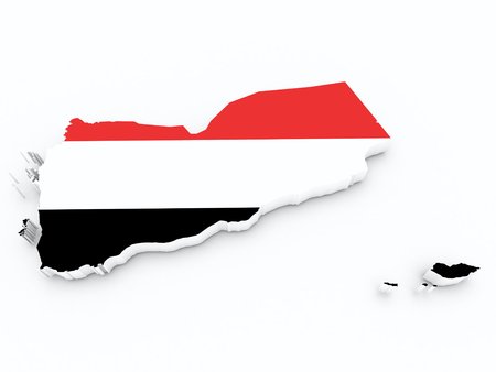 Yemen flag on 3d mapの写真素材