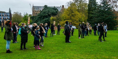 Oxford, United Kingdom - November 1, 2020: Polish pro choice protest in University Parks Oxford,...