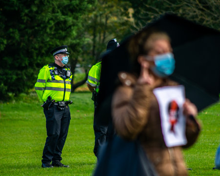 Oxford, United Kingdom - November 1, 2020: Polish pro choice protest in University Parks Oxford, women and men peacefully protesting against the anti-abortion law by constitution tribunalのeditorial素材